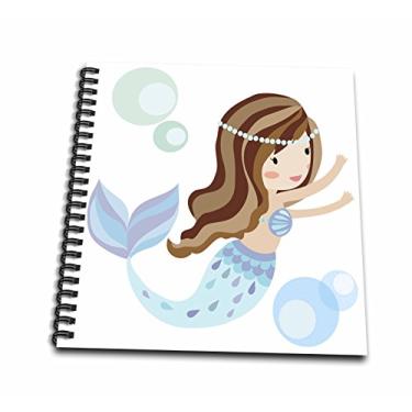 Imagem de 3dRose Caderno de arame com ilustração azul sereia de cabelos escuros fofo (db_254870_2)