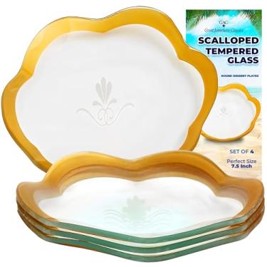 Imagem de Pratos de sobremesa redondos de vidro temperado recortado GAC – duráveis, pratos decorativos, acabamento dourado elegante, uso no micro-ondas e no forno, pode ser lavado na lava-louças - ideal para