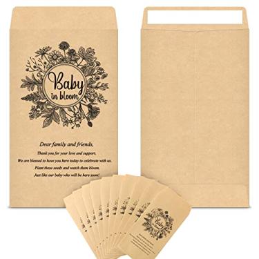 Imagem de Envelopes autoadesivos de sementes kraft para chá de bebê, 100 peças pequenas envelopes mini pacotes de sementes kraft retrô armazenamento de sementes de papel organizador de sementes autovedantes para festas, aniversários, lembrancinhas de presente (flor)