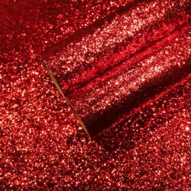 Imagem de CHIHUT Papel de parede com glitter vermelho grosso de 48 cm x 250 cm, rolo de papel de parede de tecido brilhante removível autoadesivo para armário e cômoda papel de embrulho com glitter