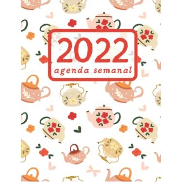 Imagem de Agenda semanal 2022 dois paginas por semana, planificador semanal calendario sin horas grande 8.5" x 11" anual, espagnol 12 meses, semana vista, ... diseño de Tazas de té para las amantes del té