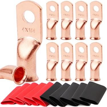 Imagem de TKDMR 10 Unidades 4Awg-1/4 "Anel de Cobre para Bateria Terminais de Fio, Extremidades de Cabo de Bateria para Serviços Pesados, Terminais de Anel de Fio de Crimpagem Awg, Conectores de Terminal com Tu