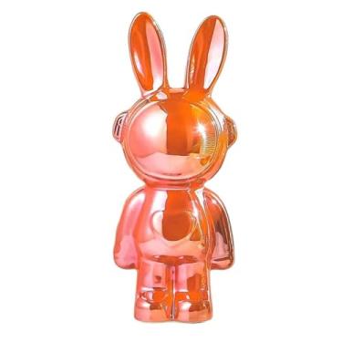Imagem de Jaugufiy Ornamento de estátua de coelho de cerâmica, estatueta de coelho, enfeite de casa, cofrinho, cofre, caixa de dinheiro, decoração de quarto de crianças, presentes de aniversário (laranja)