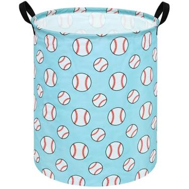 Imagem de ACMUUNI Cesta de roupa infantil redonda de 50 cm, cesta de presente, cesto de roupa suja, cesta de lavanderia, brinquedos de bebê, cesto de armazenamento para decoração de quarto de crianças (beisebol