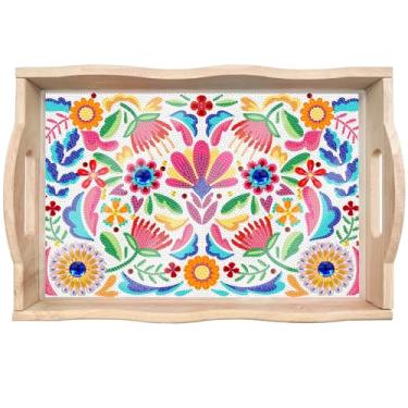 Imagem de DIY Diamond Art Tray with Handle 5D Diamond Art Painting Plate Creative Design Handmade Wooden Tray 13.8x9.6 Inches (J13)