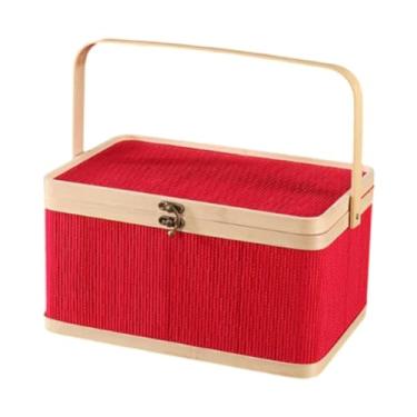 Imagem de Ioensy Cesta de Tecido de Bambu Cesta de Embrulho Cesta de Compras Cesta de Bambu com Tampa para Mooncake, 30cmx20cmx16cm