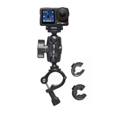 Imagem de Suporte para câmera de motocicleta, suporte de espelho de guiador para câmera de ação compatível com DJI Osmo Action 5 Pro/Action 4, Insta 360 X4 / X3/Ace Pro, ajustável 8-36 mm, cabeça esférica dupla