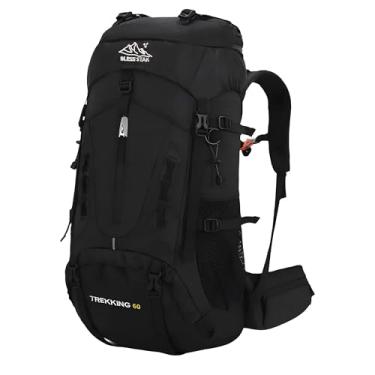 Imagem de Mochila Bless star Trilha Camping Caminhada Viagem Montanhismo Alpinismo Mochilão Grande Cargueira Trekking Masculina Feminina Com Capa de Chuva 60 Litros (Preto)