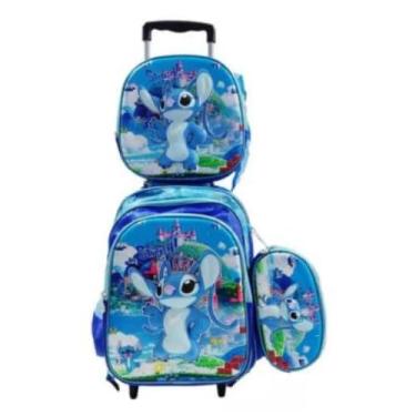 Imagem de Kit Escolar Stitch 3D, Mochila com Rodinhas, Lancheira Térmica e Estojo, Kit Completo Praticidade e Diversão, Ideal para Crianças Perfeito para a Volta às Aulas!