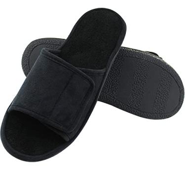 Imagem de Magtoe chinelos masculinos de verão com dedo aberto nas costas, chinelos com fecho de gancho ajustável, chinelos para uso interno e externo, sapatos com espuma de memória, micro camurça quen