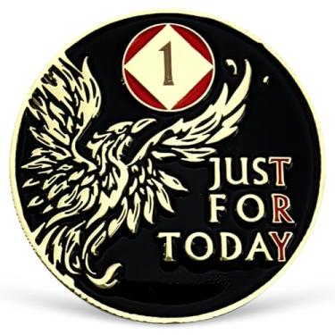 Imagem de Phoenix Medalhão de 1 ano NA Just for Today Recovery Chip com Serenity Prayer NA AA Sobriety Coin One Year Narcóticos Anônimos Presentes para Homens Mulheres Comemorando Vida Limpa e Sóbria