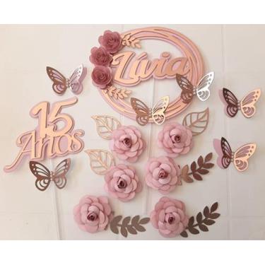 Imagem de Topo De Bolo 15 Anos Personalizado Flores - MIWL ART