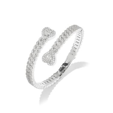 Imagem de Lulu Mel Pulseira de coração gelado pulseira baguete pulseira de joias para mulheres, hip hop masculino banhado a ouro 14 k pulseira de zircônia cúbica, pulseira de coração para meninas com caixa de