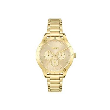 Imagem de HUGO Relógio feminino de quartzo com pulseira de aço inoxidável, banhado a ouro, 16 (modelo: 1540091)