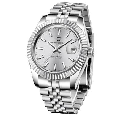 Imagem de Relógio automático Pagani Design, caixa de aço inoxidável de 40 mm, exibição da data, movimento NH35, resistente à água de 100 m, cristal de safira sintético,, Prata