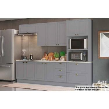 Imagem de Kit Cozinha Modulada 7 Peças Americana 2 Aéreos + 2 Balcões+ 1 Paneleiro + 2 Complementos Cz145 Cinza