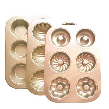 Imagem de POKALI – Molde de bolo de aço carbono antiaderente, bandeja de assar para assar pão, sobremesa, bolo de esponja, assadeira de molde de chocolate, pacote com 3 unidades, A