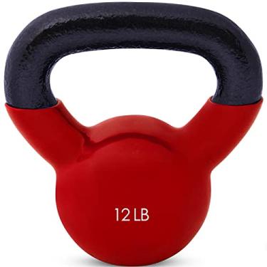 Imagem de J/fit — Kettlebell de ferro revestido de vinil, vários pesos (5, 8, 10, 12, 15, 20, 25, 30 e 35 lbs), 12-Pound (Red), 12 pounds