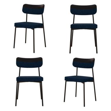 Imagem de Kit com 4 Cadeiras para Sala de Jantar Mona Yescasa Azul Corriente/Preto