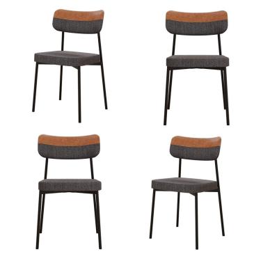 Imagem de Kit com 4 Cadeiras para Sala de Jantar Mona Yescasa Grafite Corriente/Caramelo