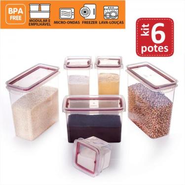 Imagem de  Jogo 6 Potes Herméticos Alimentos Mantimentos Comidas Vasilha Potinho