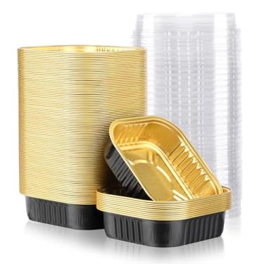 Imagem de Beasea Copos de ramekin de folha de alumínio com tampas, pacote com 100, 250 ml, 250 ml, mini ramequins quadrados descartáveis de alumínio para forno, brownie, cupcake, latas para festa - ouro preto