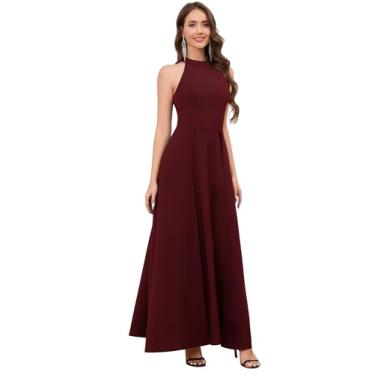Imagem de Vestido feminino longo de gola alta, colado ao corpo, colado ao corpo, para noite, coquetel, casamento, convidada, Borgonha, GG
