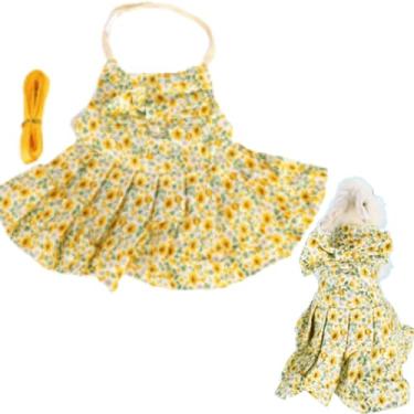 Imagem de Copfeu Conjunto de coleira e arnês de coelho ajustável, vestido de coelho, roupa de coelho, roupa para animais de estimação pequenos, furão, porquinho-da-índia, esquilo, hamster (amarelo, G)