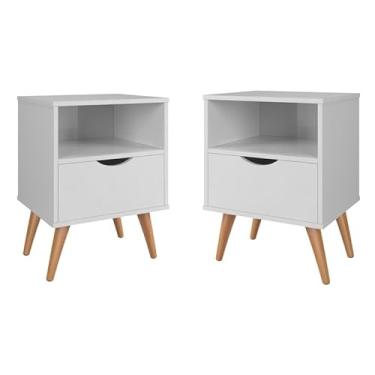 Imagem de Conjunto 2 Mesa De Cabeceira Estilo Retrô Pés Em Madeira Maciça(Kit Grécia - Branco)