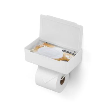 Imagem de Suporte Papel Higienico e Lenco Umedecido com Porta Para Celular fixação 3m(1 UNID - BRANCO)