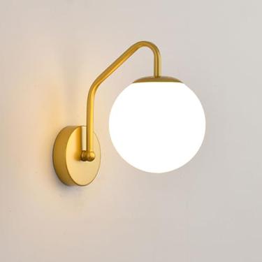 Imagem de Arandelas de parede modernas, luzes de parede de bola de vidro leitoso, abajur de parede de cabeceira de metal vintage E27, luminária de parede para sala de estar, quarto, corredor interno,