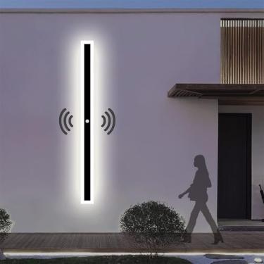 Imagem de Luminária de parede LED para jardim ao ar livre com sensor de movimento, arandelas de parede pretas, IP65, à prova d'água, iluminação de parede interna, faixa longa, luz de parede, simplicid