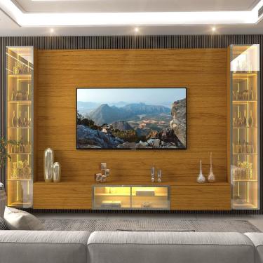 Imagem de Estante Home para TV até 85 Polegadas com 2 Cristaleiras LED e Vidro Reflecta 5 Portas em MDF Luminare Gelius