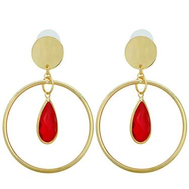 Imagem de Brincos de cristal Nupuyai com pingente de cristal para mulheres, brincos de argola circular para meninas Vermelho
