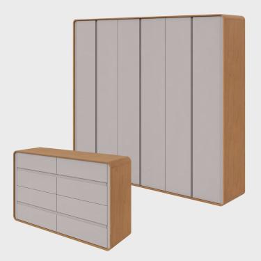 Imagem de Conjunto de Guarda-roupa Casal Loop 6 Portas e Cômoda 8 Gavetas 152x48x96cm Loop