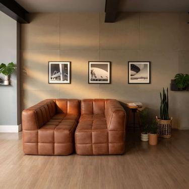 Imagem de Sofá Guldi Popup com 2 Módulos Canto e 2 Centrais Corino Caramelo