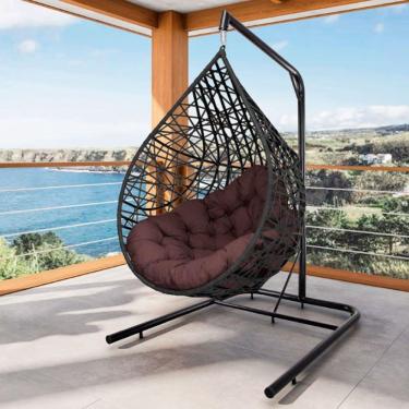 Imagem de Cadeira Balanço Ninho Suspenso Gota Tramado Almofada Impermeável Acesse Móveis Preto c- Marrom