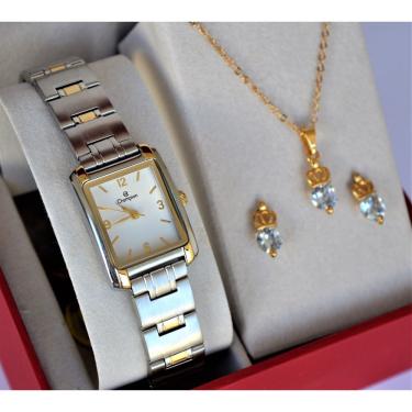 Imagem de Relogio champion feminino misto quadrado pequeno CH25187B + kit semi joia