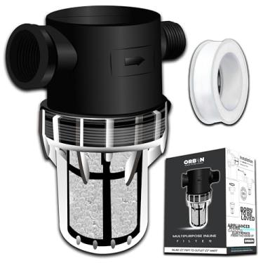 Imagem de ORBON Filtro de água em linha – 1/5.1 cm FNPT para MNPT, filtro de sedimentos de malha fina com bolas de resina de cristal para toda a casa, embaixo da pia, chuveiro, máquina de lavar, mangueira de