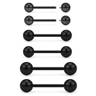 Imagem de Piercing de mamilo preto Ocptiy 14G 16G Anéis de língua hipoalergênicos 316L aço cirúrgico roscado externamente anel de língua piercing de barra para mulheres homens 12 mm 14 mm 16 mm 19 mm 22 mm, Aço