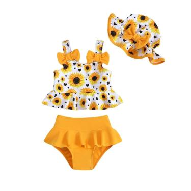 Imagem de Roupa de banho para bebês Mioglrie Yellow Dasiy de 6 a 12 meses ou mais chapéu