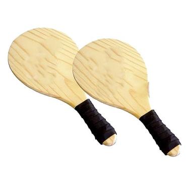 Imagem de Kit 10 Raquete Madeira Frescobol + Bola Borracha