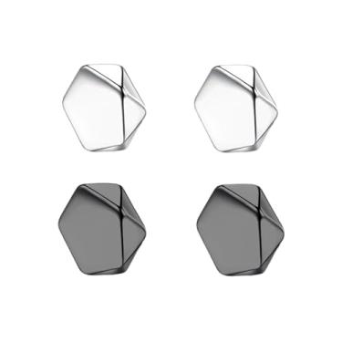 Imagem de Conjunto de 2 clipes de orelha masculinos sem piercing banhado a ouro branco/preto 18 K para orelhas não perfuradas, joias presentes para mulheres, prata e preto, 6mm, Cobre, Opala