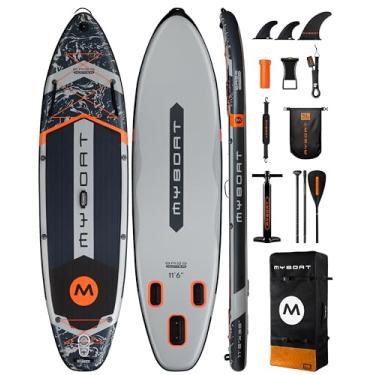 Imagem de myboat Prancha De Stand-Up Paddle Inflável Extra Larga 11'6" X 35" 6", Paddle, Sup Para Capacidade 450 Lb Com 3 Nadadeiras Removíveis, Bomba Dupla Ação, Remo Flutuante, Bolsa À Prova D'Água 5 L, Gui