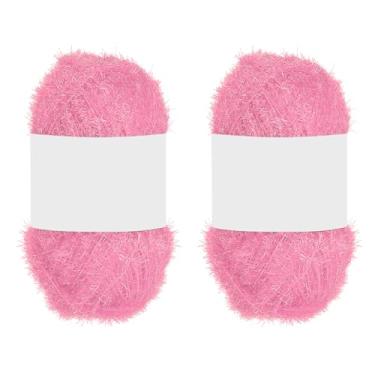 Imagem de PATIKIL 2 novelos de 100 metros, fio de poliéster brilhante Scrubbie fio de coração vermelho brilhante vidro para panos de prato crochê tricô cobertor tapete suéter cachecol chapéu, rosa