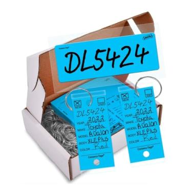 Imagem de Etiquetas Versa Tag Consecu - 125 etiquetas de chave com chaveiros - em branco sem numeração - Adesivos de para-brisa de janela para carros novos e usados - Etiquetas de chave de revendedor de carros