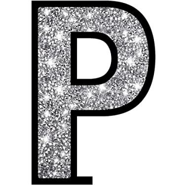 Imagem de XIHACTY Letras Sinais para decoração de casa, placa de acento de diamante esmagado de cristal para decoração de parede, letras maiúsculas personalizadas DIY pretas para decoração em bar, mesa, cômoda, festa de aniversário, casamento.(P)