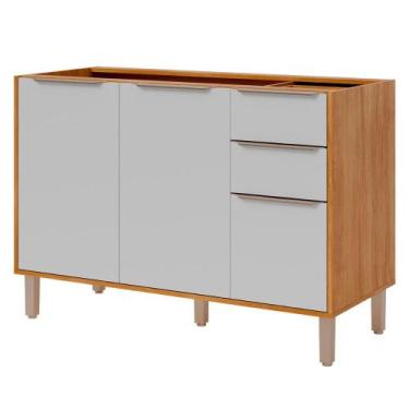 Imagem de Balcão Divina 120 cm Sem Tampo 3 Portas 2 Gavetas - Cinamomo/Branco - 