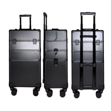 Imagem de Mala Maleta Maquiagem Profissional Rodinhas 3 Andar Preta Com Divisóri