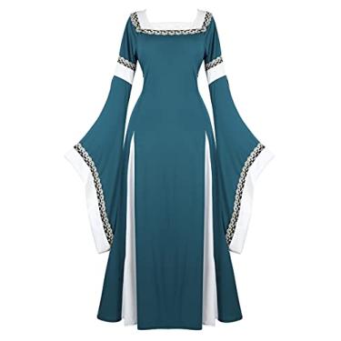 Imagem de Zhitunemi Fantasia renascentista feminina vestido camponês chemise fantasia de Halloween para camisola feminina vestido retrô, Verde escuro, X-Small